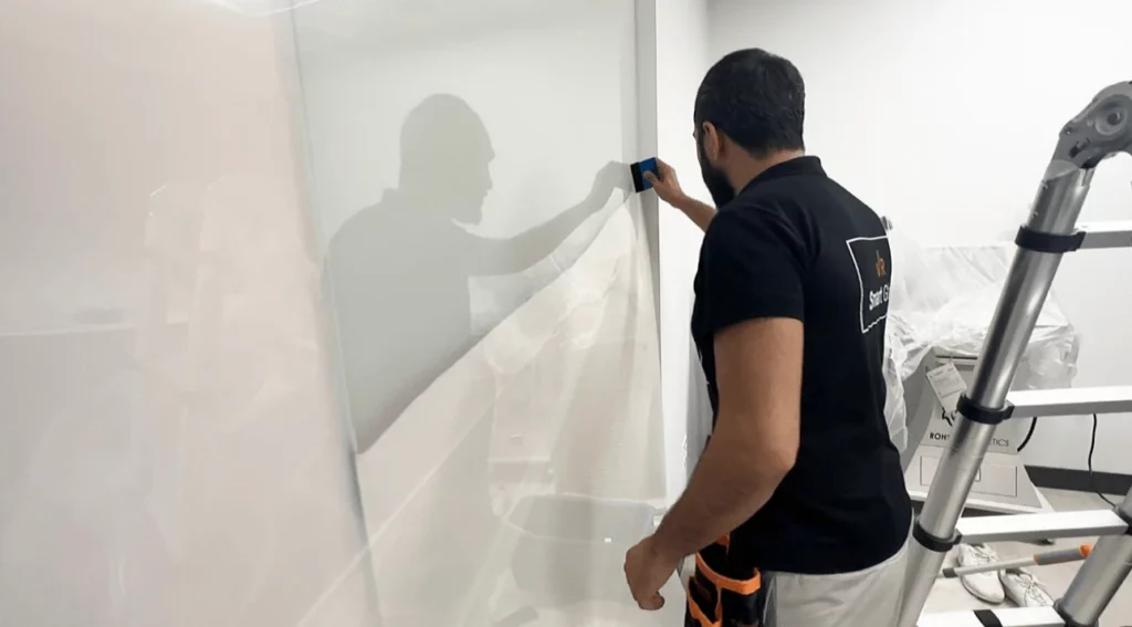 Smart film surface of glass installation